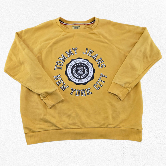 Tommy Jeans Yellow University NYC Collegiate Crewneck Sweatshirt Size Small - Picture 1 of 7